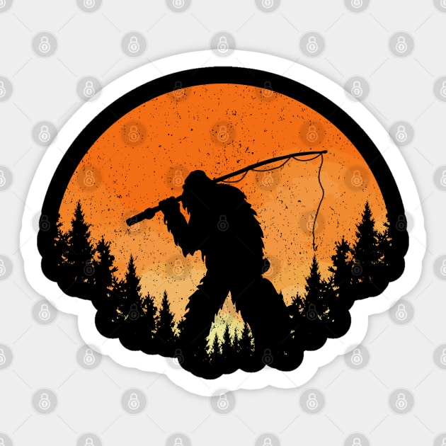 Sasquatch Fishing Sunset Sticker by Tesszero